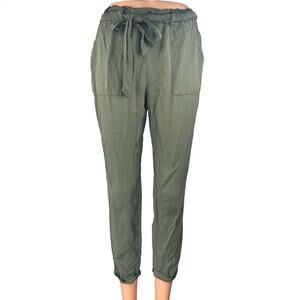 Know One Cares Women's Olive Green High Waist Tapered Paperbag Trousers Pants S